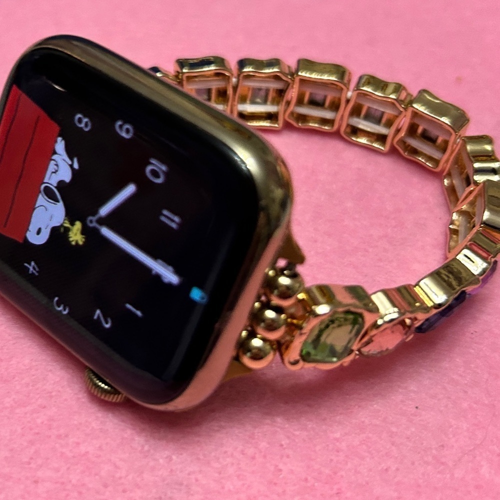 Gold tone and Multicolor Gemstone stretch Watch Band 42/44/45